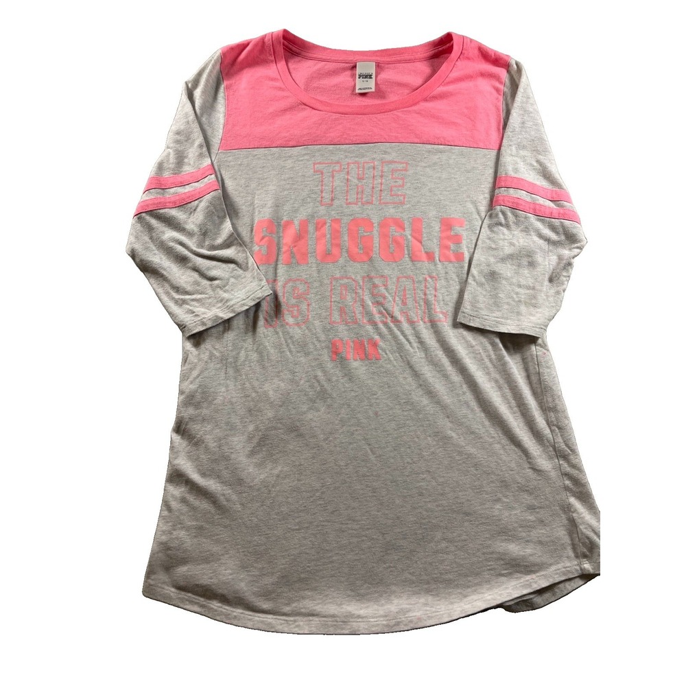 Pink Victoria's Secret The Snuggle Is Real Gray 3/4 Sleeve Sleep Shirt Women's L